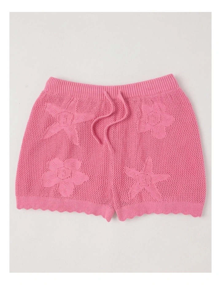 Knit Short with Ocean Motif Intarsia in Pink image 1