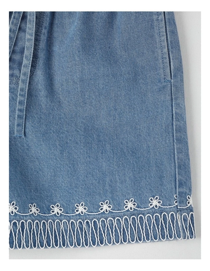 Denim Relaxed Shorts with Rope Detail On Hem in Light Wash image 2