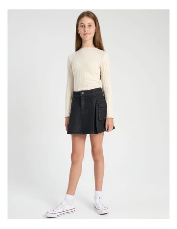 Denim Cargo Skirt in Black
