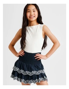 Ra-Ra Skirt Broderie in Navy and White