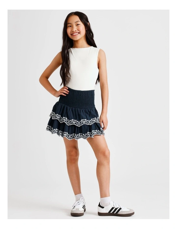 Ra-Ra Skirt Broderie in Navy and White image 2