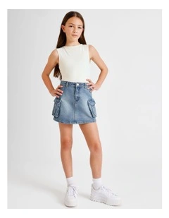Mia Denim Cargo Skirt in Mid Wash