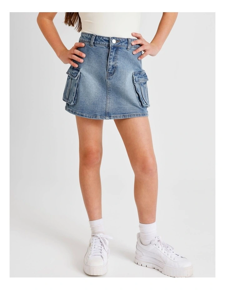 Mia Denim Cargo Skirt in Mid Wash image 2