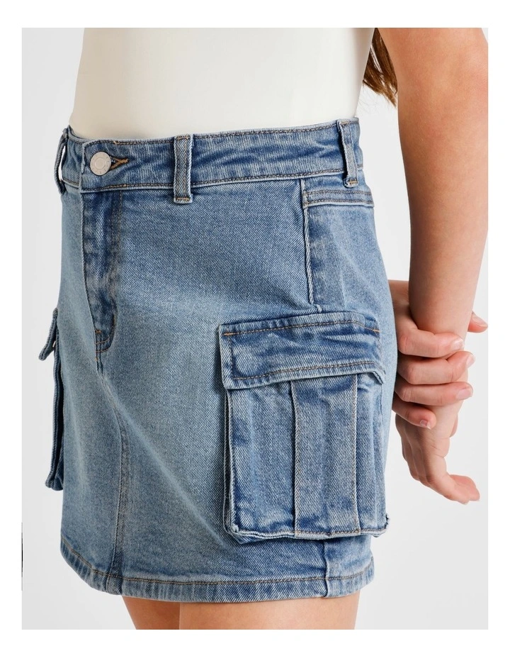 Mia Denim Cargo Skirt in Mid Wash image 3