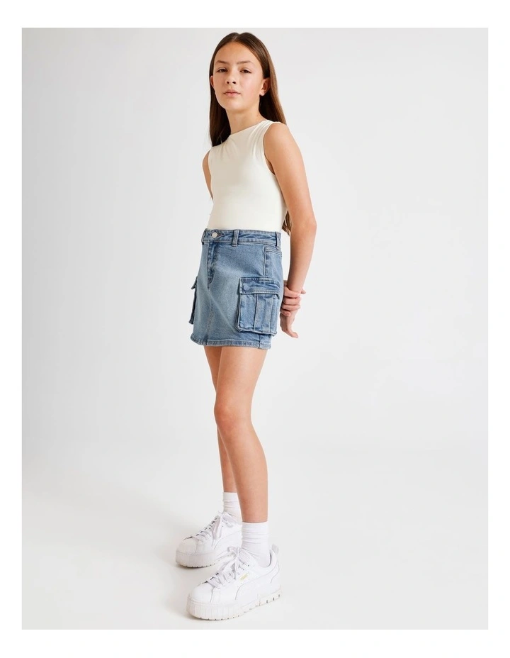 Mia Denim Cargo Skirt in Mid Wash image 4