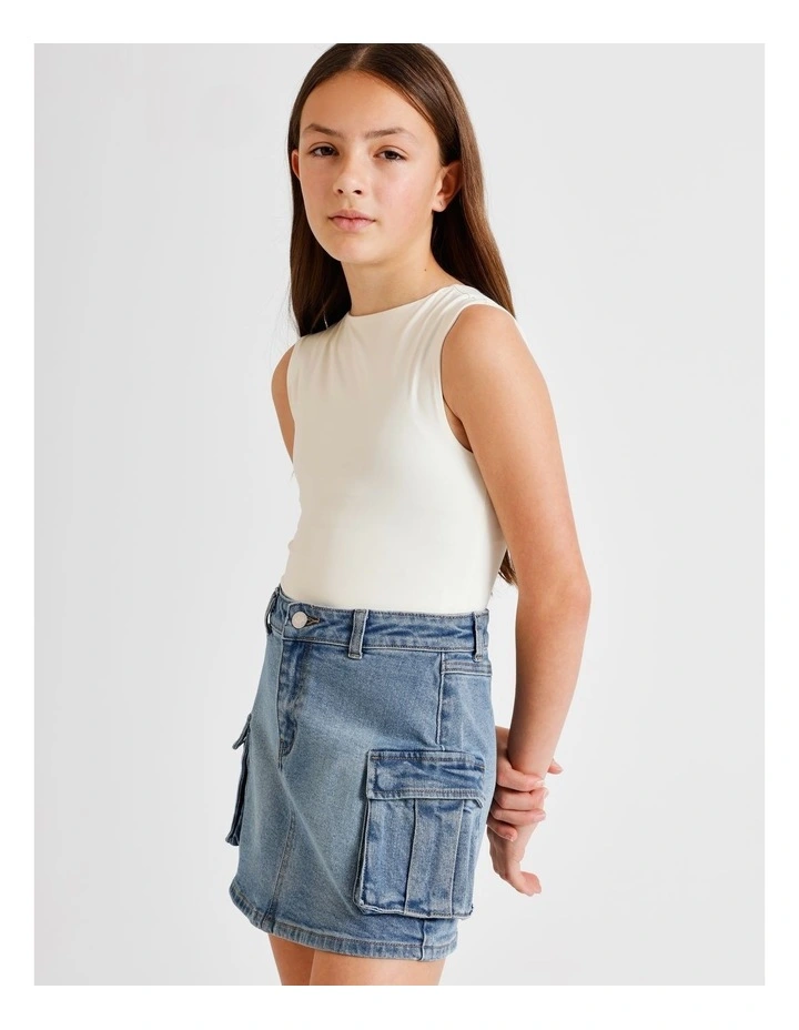 Mia Denim Cargo Skirt in Mid Wash image 5