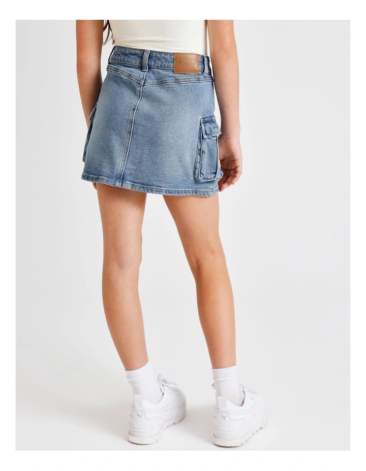 Mia Denim Cargo Skirt in Mid Wash image 6