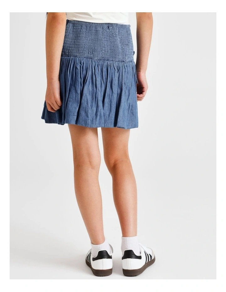 Shirred Waist Bubble Skirt with Ties in Denim image 4
