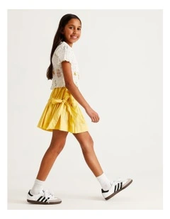Poplin Flip Skirt with Side Ties in Yellow
