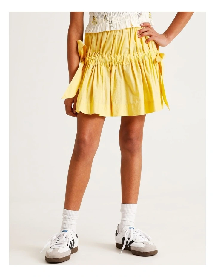 Poplin Flip Skirt with Side Ties in Yellow image 2