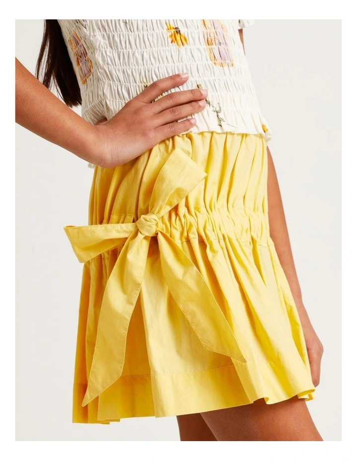 Poplin Flip Skirt with Side Ties in Yellow image 3