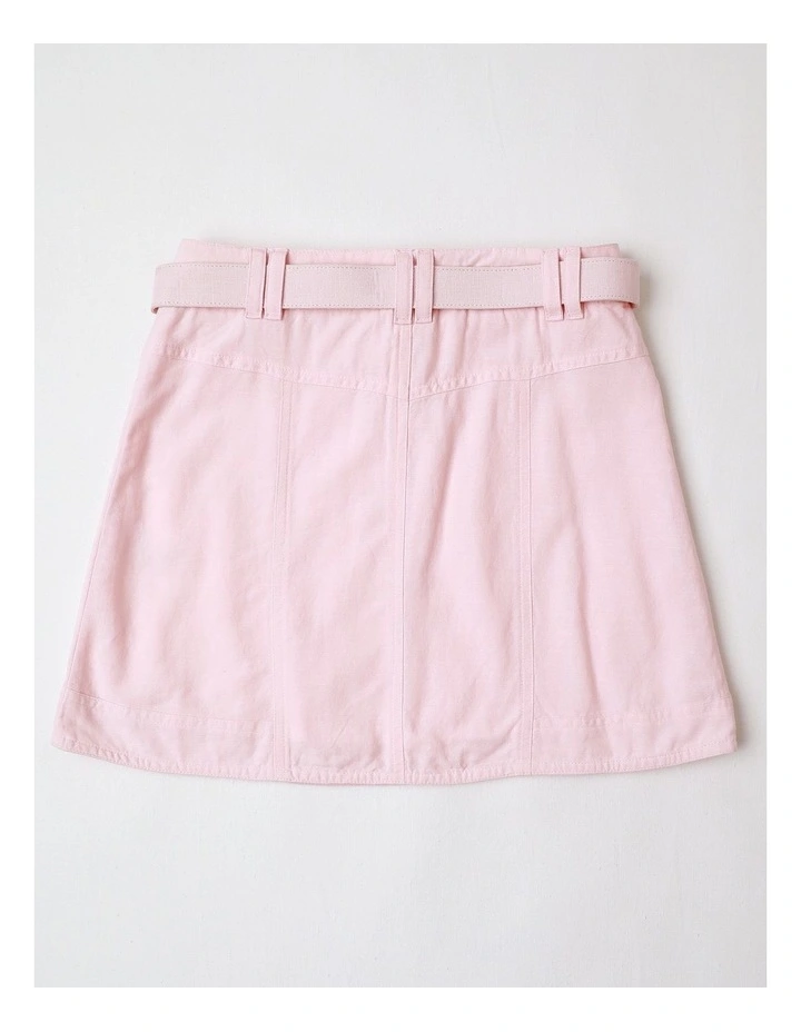 Linen Panelled Skirt with Buckle Belt in Light Pink and Gold image 3