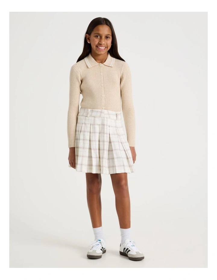 Check Pleated Skirt in Ecru image 1