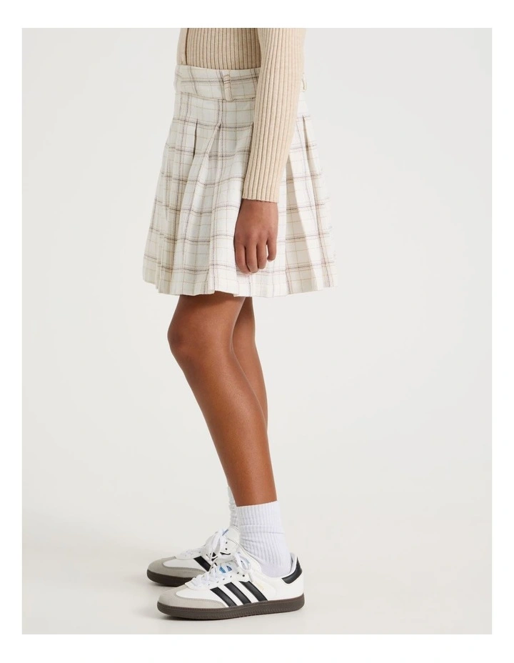 Check Pleated Skirt in Ecru image 3