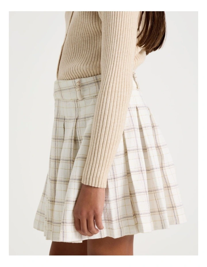 Check Pleated Skirt in Ecru image 4