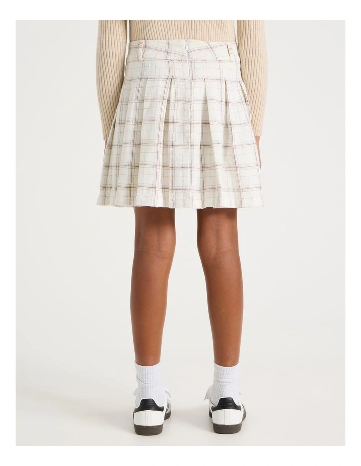 Check Pleated Skirt in Ecru image 5