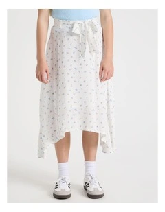 Hanki Hem Maxi Skirt in Ditzy Floral White