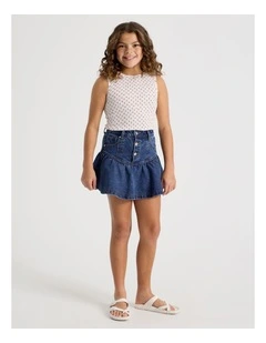 Fit And Flare Denim Skirt in Dark Blue Denim