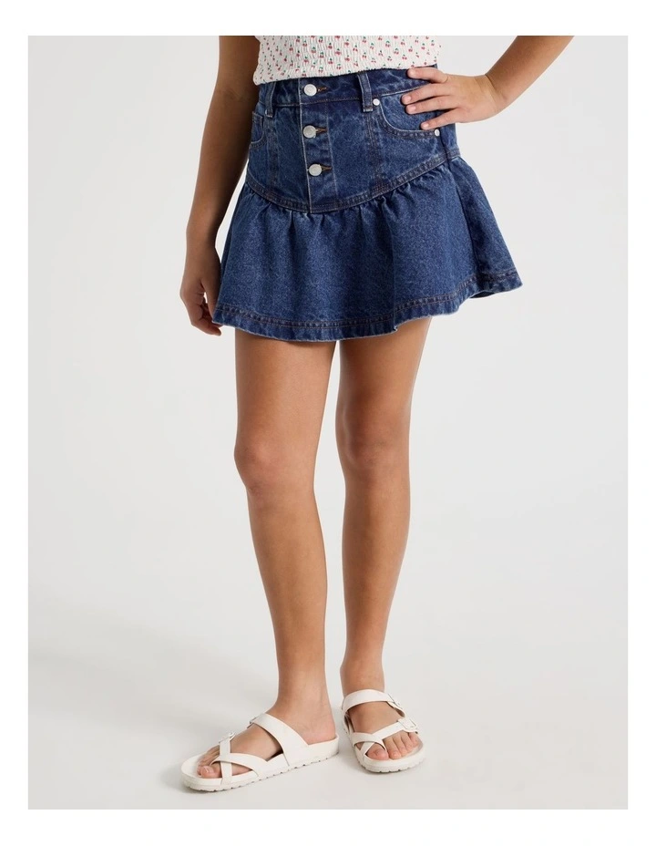 Fit And Flare Denim Skirt in Dark Blue Denim image 2