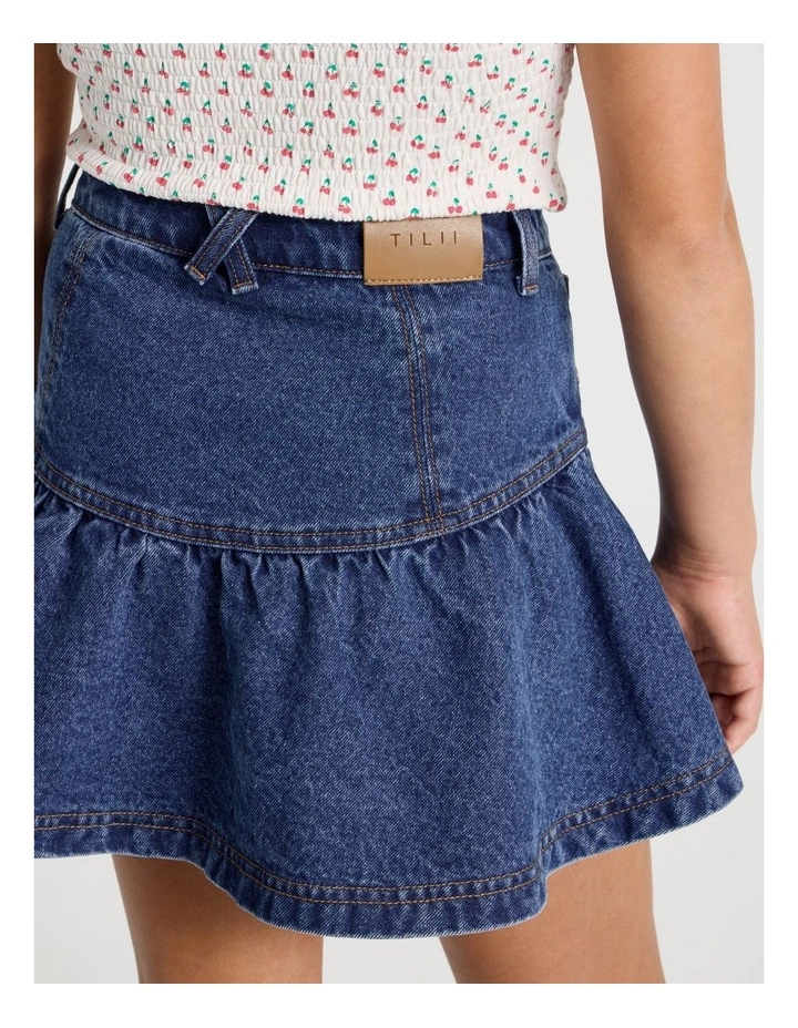 Fit And Flare Denim Skirt in Dark Blue Denim image 4