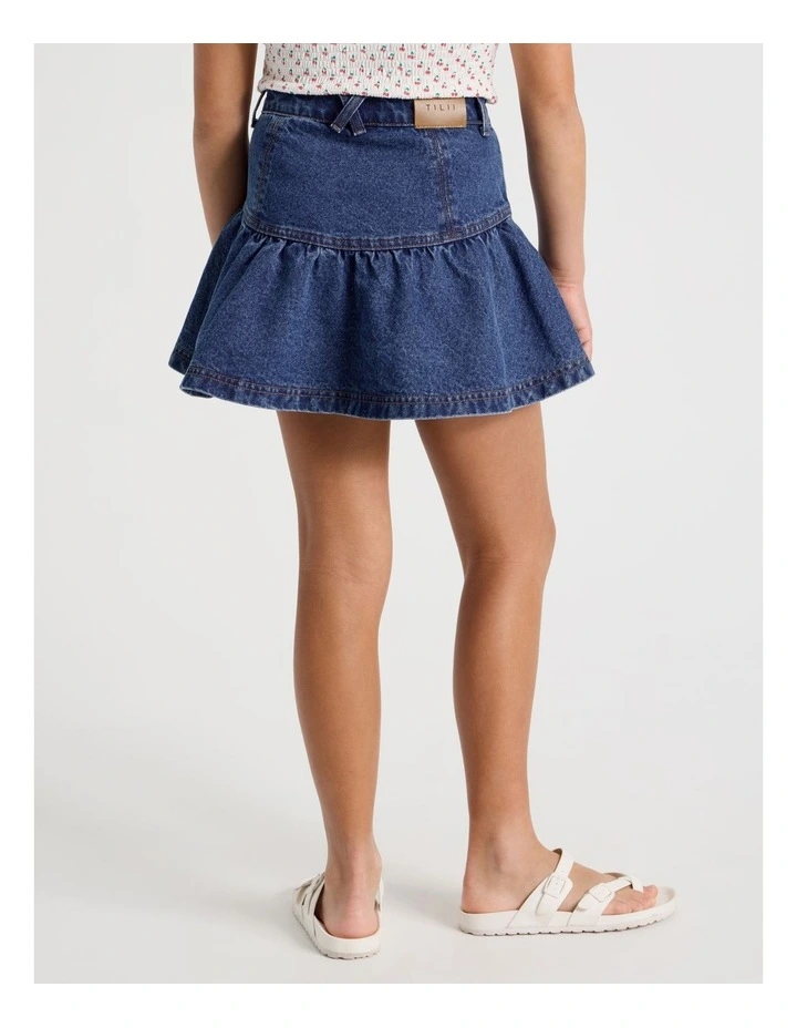 Fit And Flare Denim Skirt in Dark Blue Denim image 5