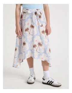 Hanki Hem Maxi Skirt in Ecru Palm Print
