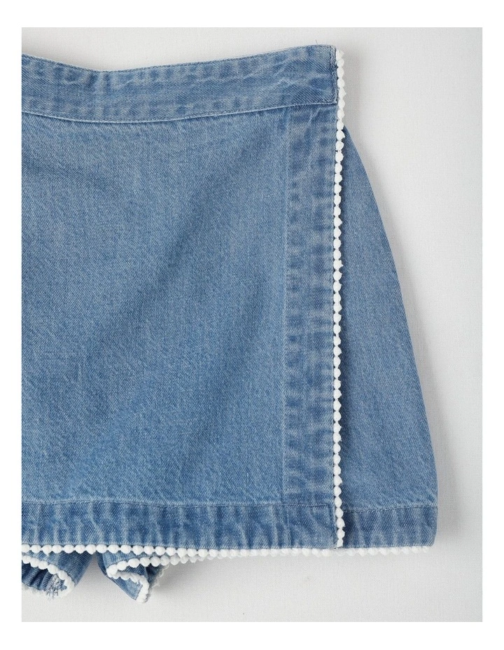Denim Skort with Bobble Trim And Tie Waist image 2