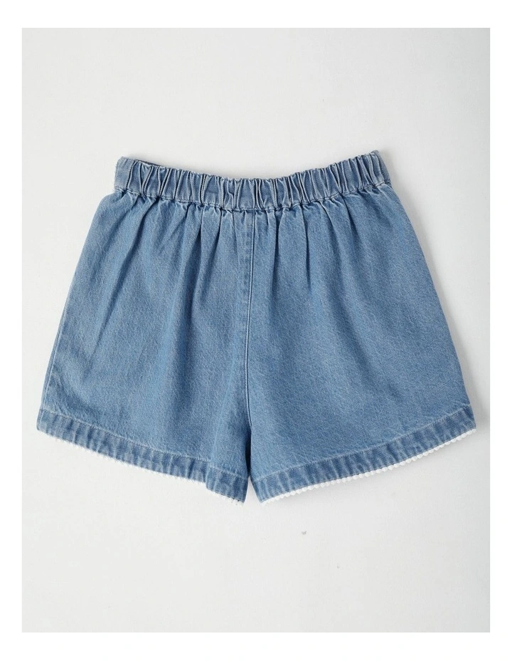 Denim Skort with Bobble Trim And Tie Waist image 3