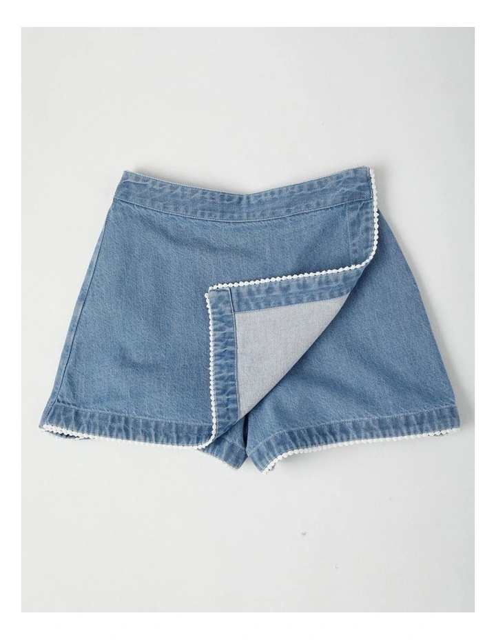 Denim Skort with Bobble Trim And Tie Waist image 4