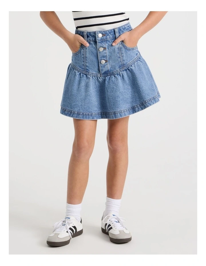 Fit And Flare Denim Skirt in Mid Denim image 1
