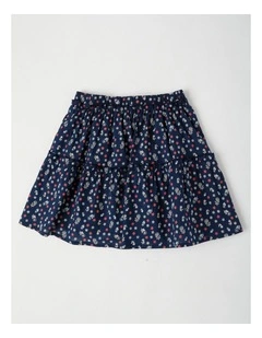Woven Skirt with Lace Trim Details in Navy