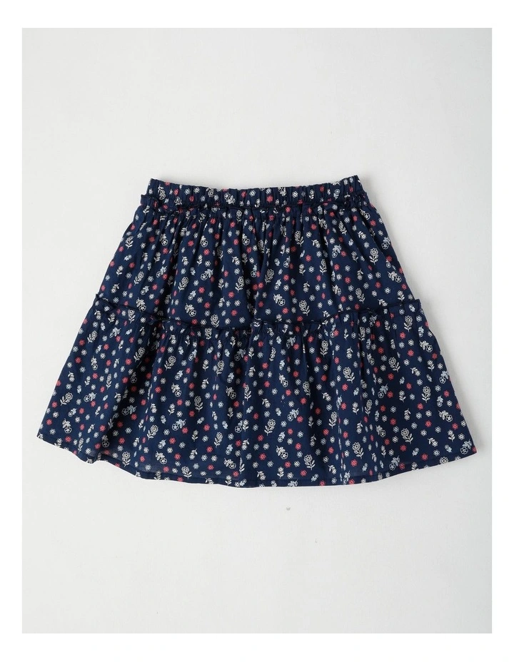 Woven Skirt with Lace Trim Details in Navy image 1