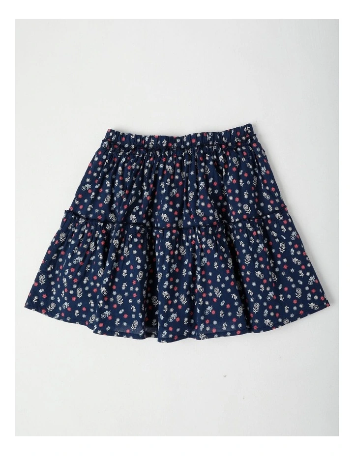 Woven Skirt with Lace Trim Details in Navy image 3