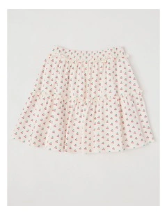 Woven Skirt with Lace Trim Details in Cherry Ecru