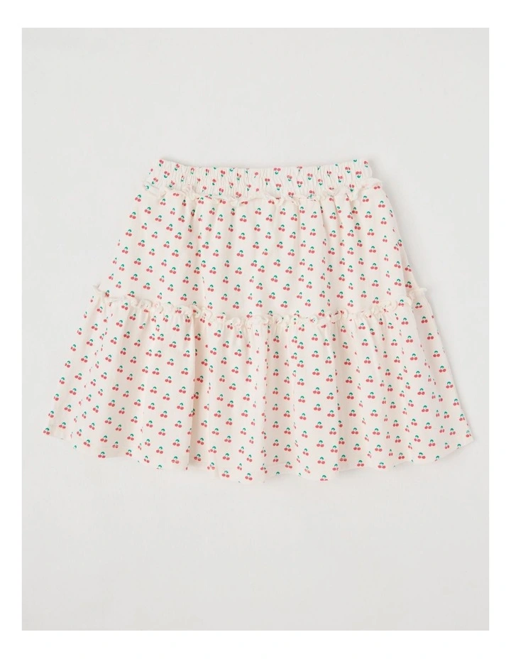 Woven Skirt with Lace Trim Details in Cherry Ecru image 3