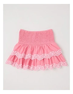 Rara Skirt With Embroidery On Hem in Pink
