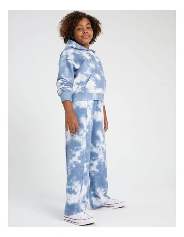 Essentials Wide Leg Trackpant in Blue Tie Dye