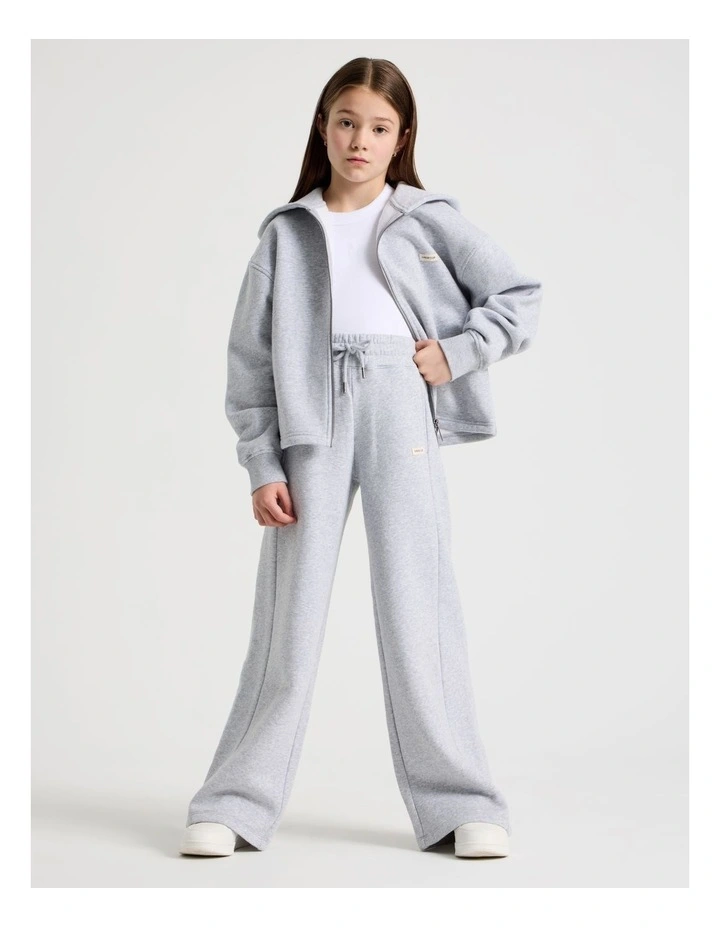 Sunday Club' Wide Leg Trackpants in Grey Marle image 1