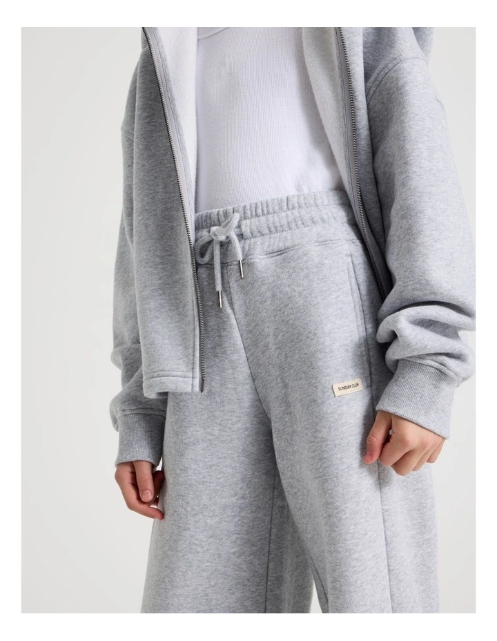 Sunday Club' Wide Leg Trackpants in Grey Marle image 5