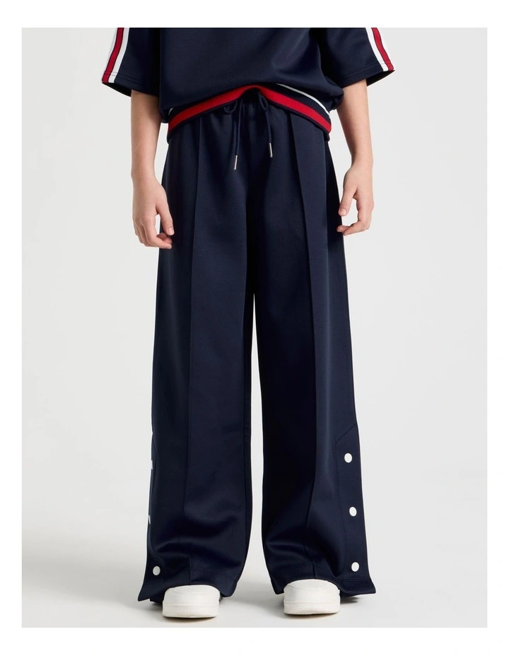 Scuba Wide Leg Pants with Snap Opening in Navy image 2