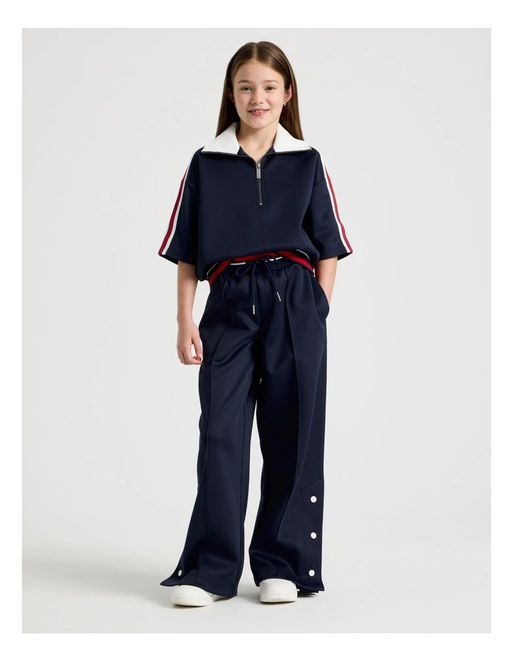 Scuba Wide Leg Pants with Snap Opening in Navy image 3