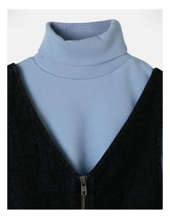 Denim Pinny Dress and Rib Top Set in Black image 2