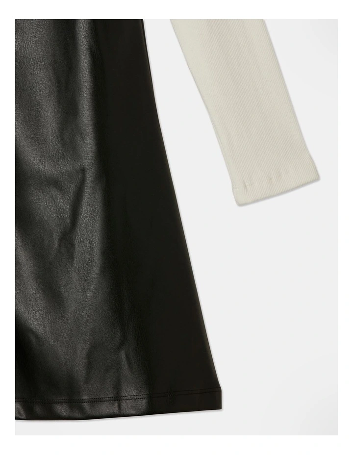 Faux Leather Pinafore and Rib Top Set in Black image 3