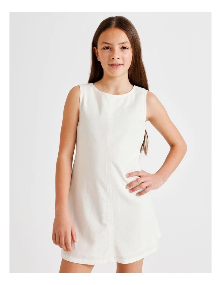Sleeveless Linen Tie Back Dress in Ecru image 2