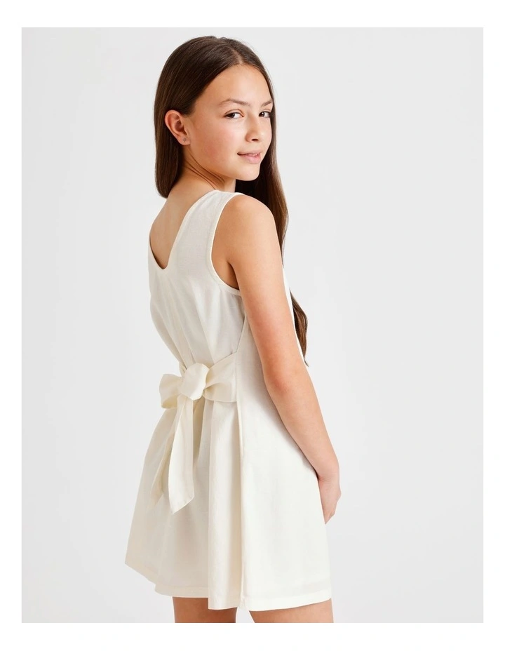 Sleeveless Linen Tie Back Dress in Ecru image 4