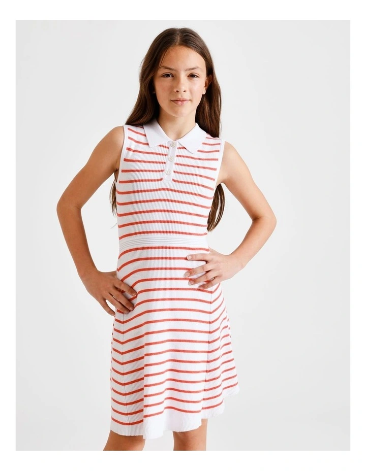 Sleeveless Tennis Dress in Ecru and Coral image 1