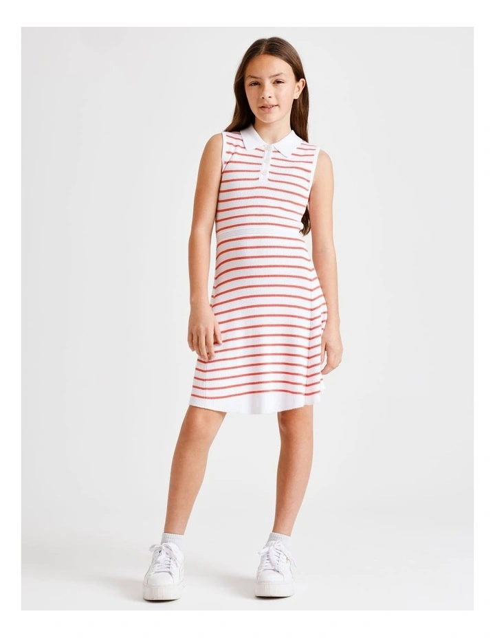 Sleeveless Tennis Dress in Ecru and Coral image 2