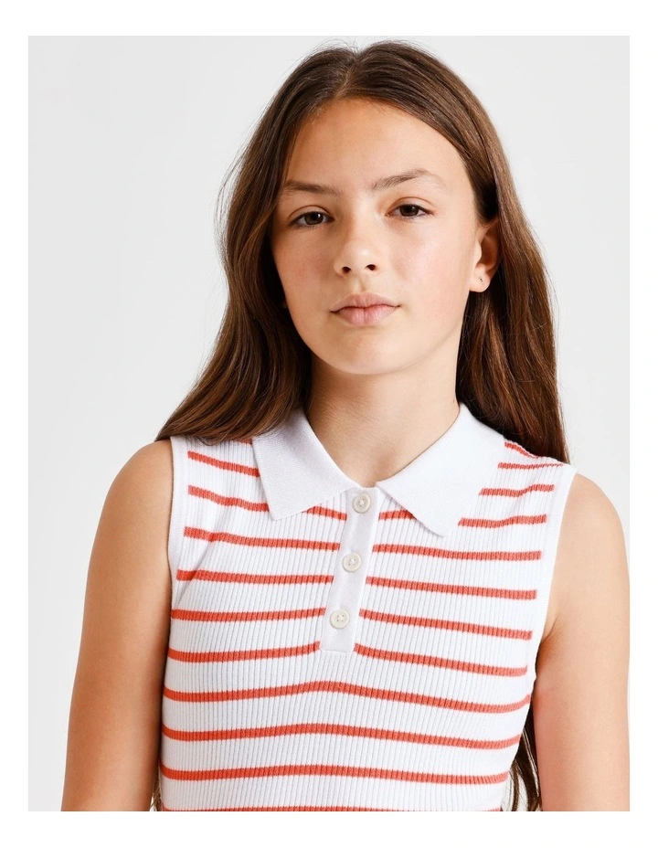 Sleeveless Tennis Dress in Ecru and Coral image 3