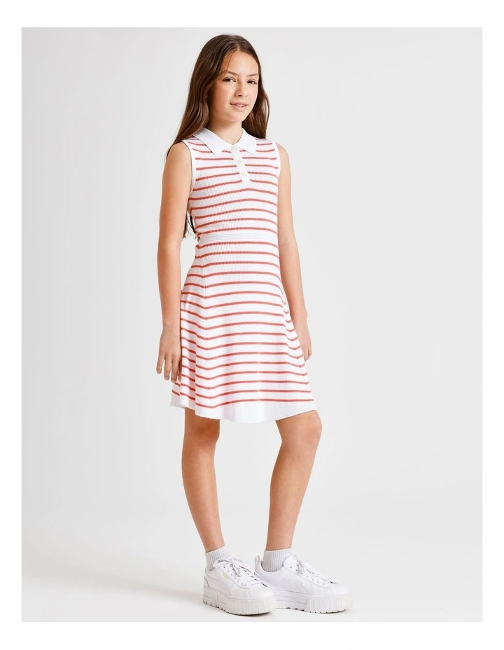 Sleeveless Tennis Dress in Ecru and Coral image 4