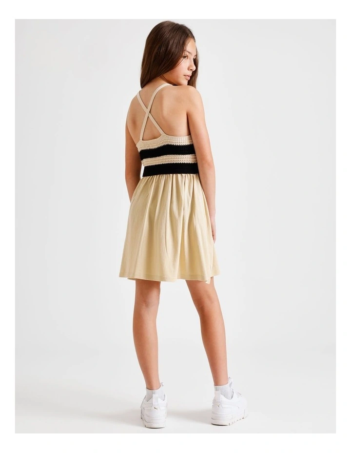 Sleeveless Crochet Top with Jersey Dress in Ecru image 4